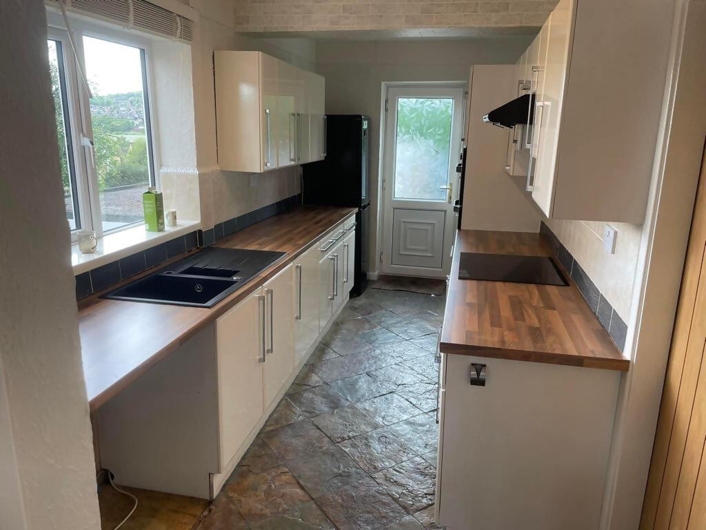Fitted units in a galley style kitchen