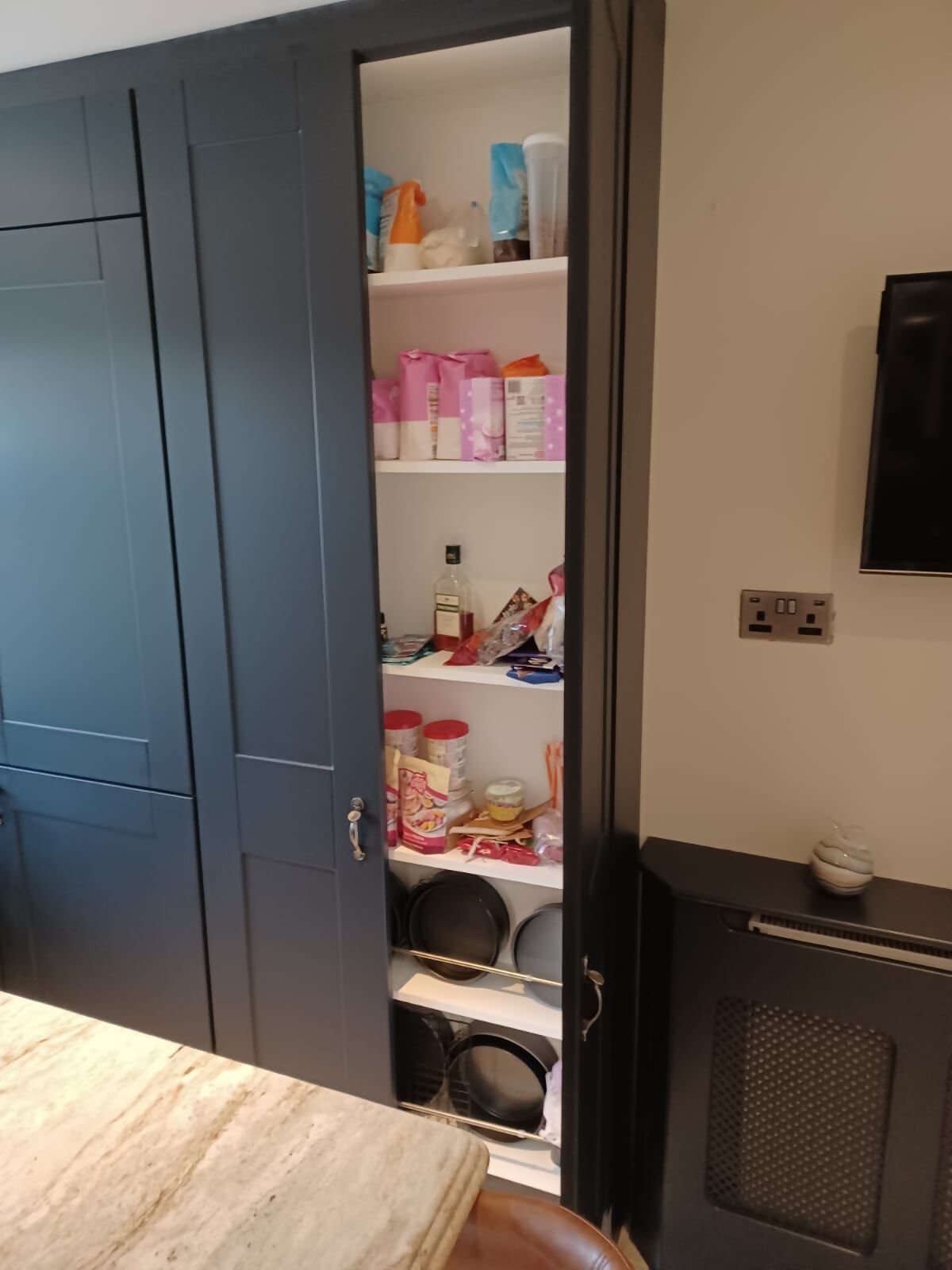 9 kitchen refurbishment ndigo blue wide  shaker with solid granite work surface 5