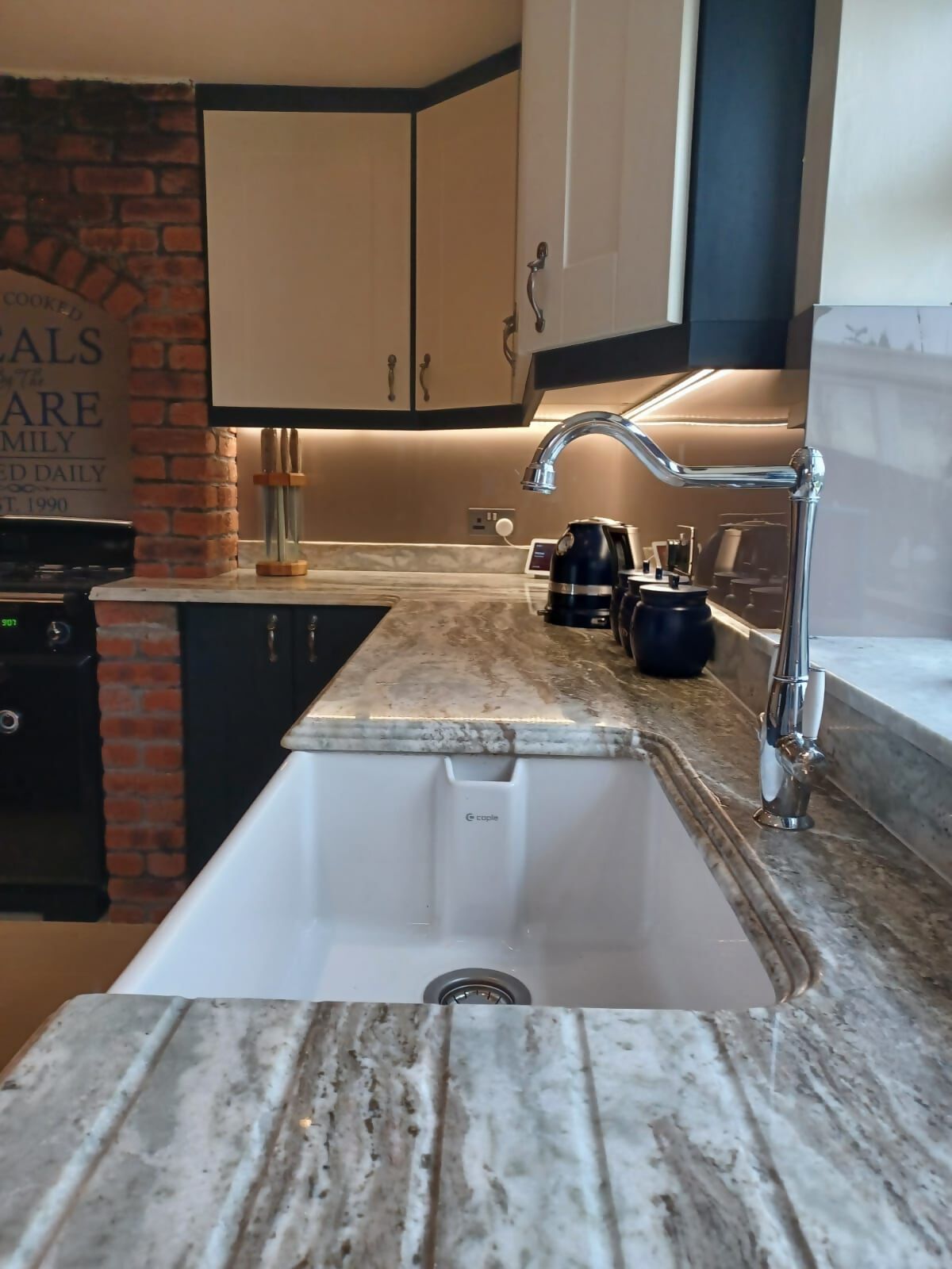 12 kitchen refurbishment ndigo blue wide  shaker with solid granite work surface 5