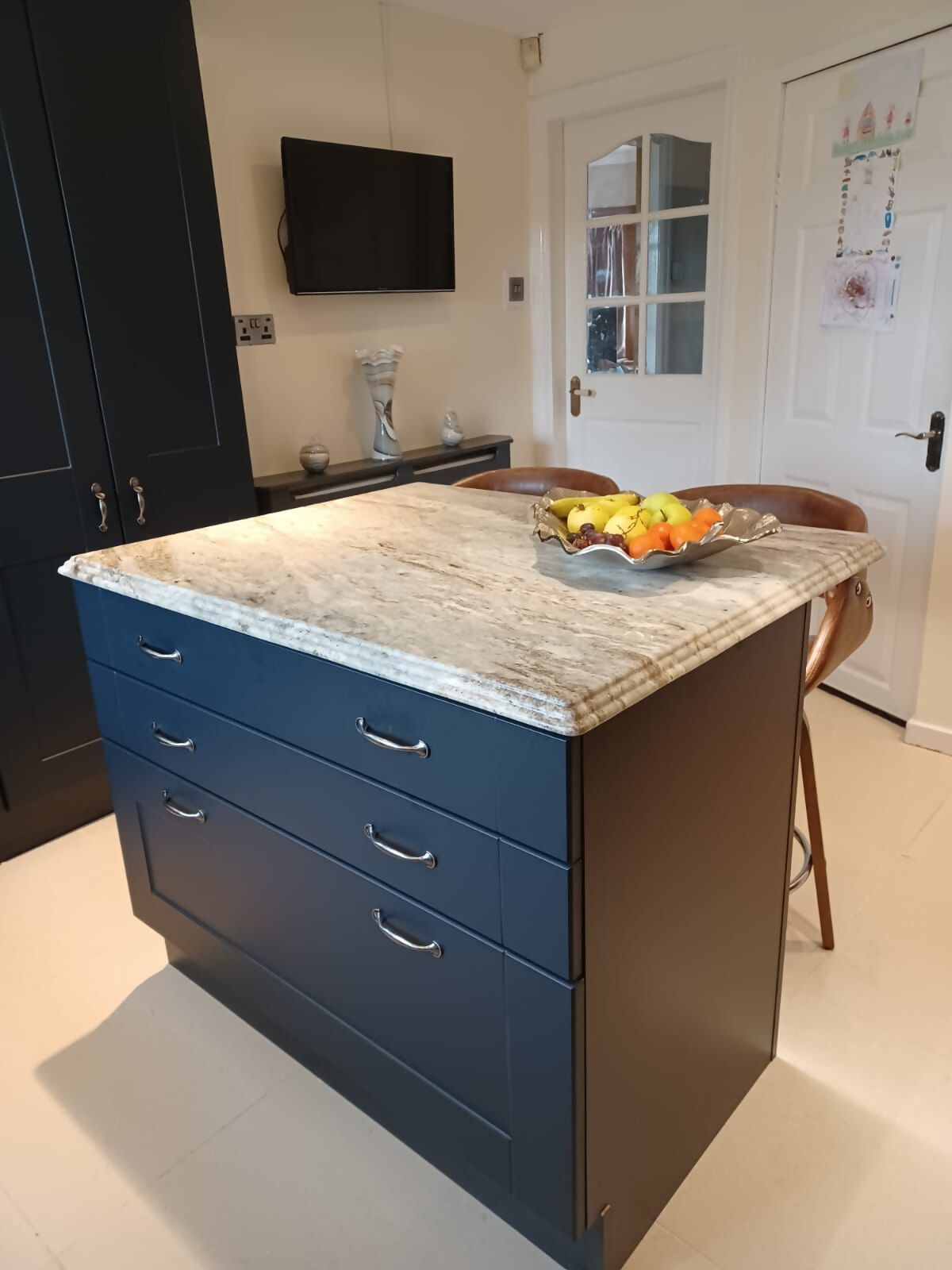 8 kitchen refurbishment ndigo blue wide  shaker with solid granite work surface 5
