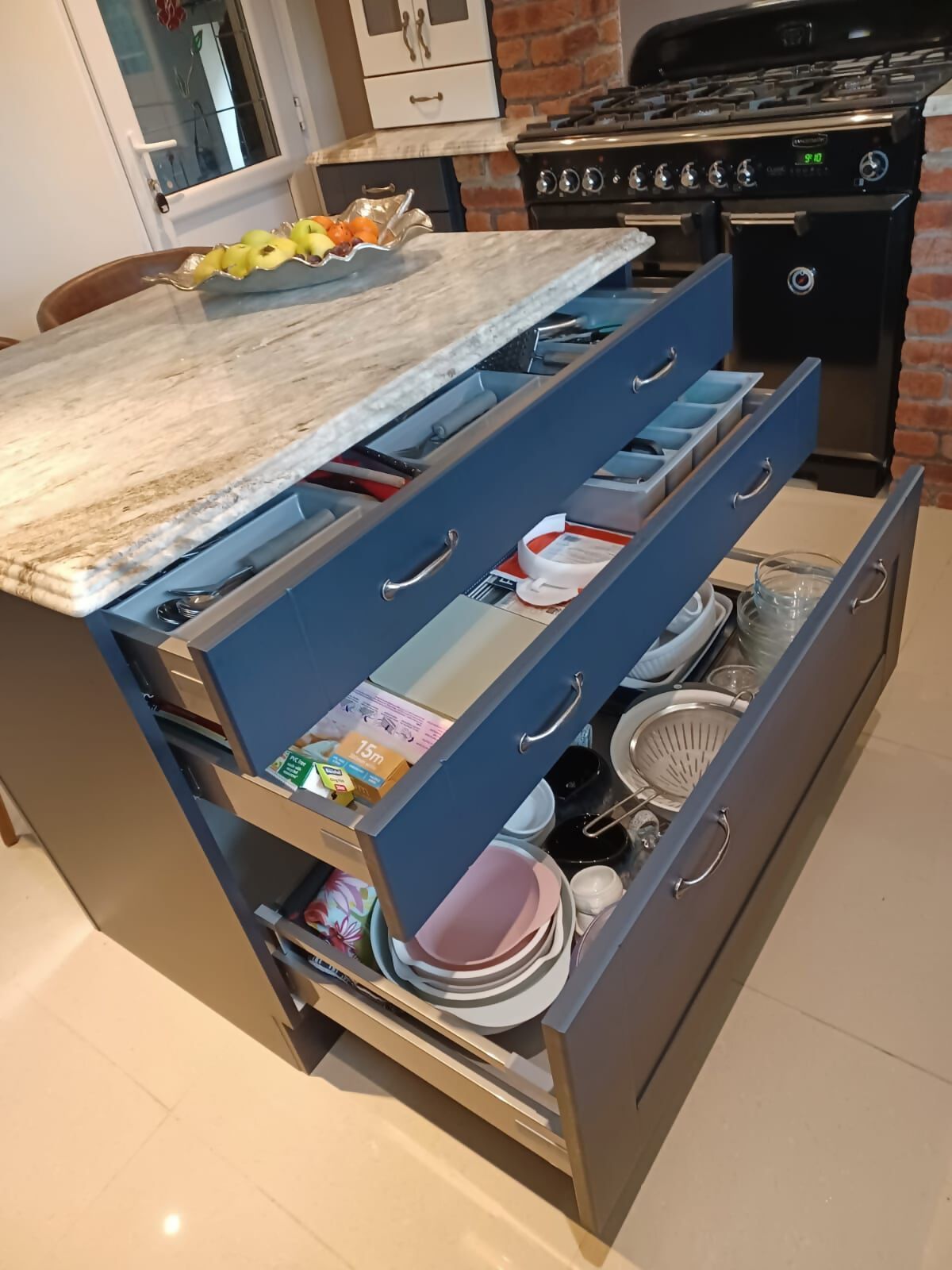 kitchen refurbishment ndigo blue wide  shaker with solid granite work surface 5