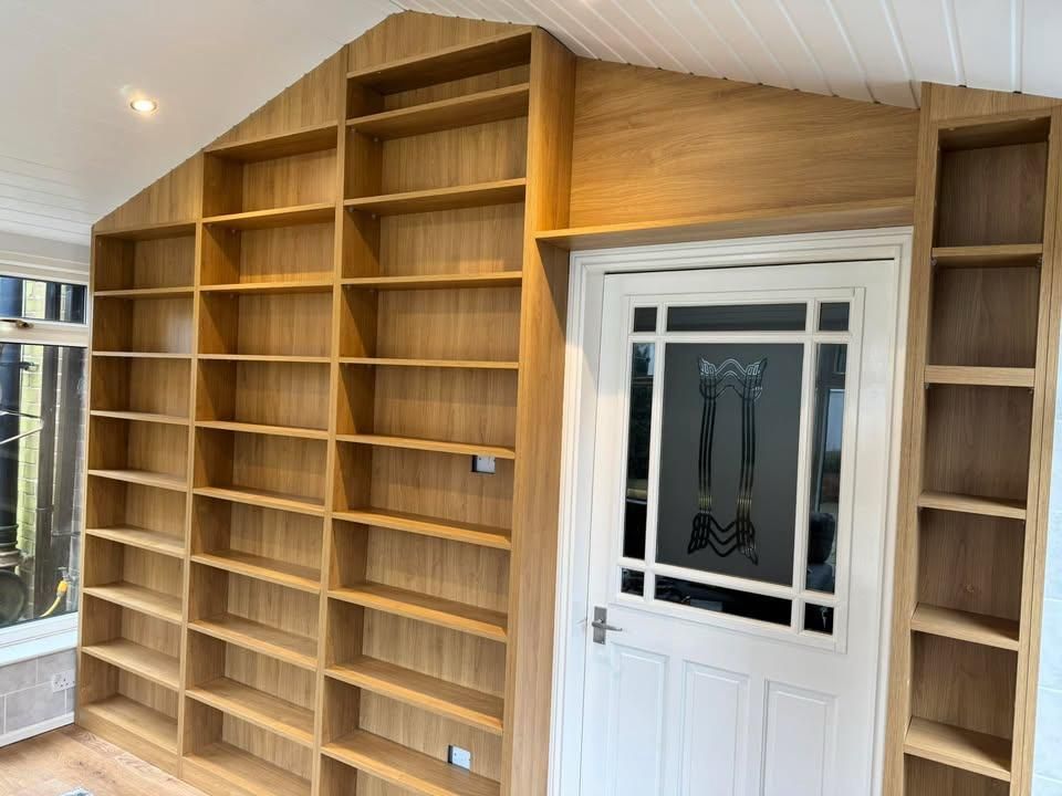 Oak effect shelving