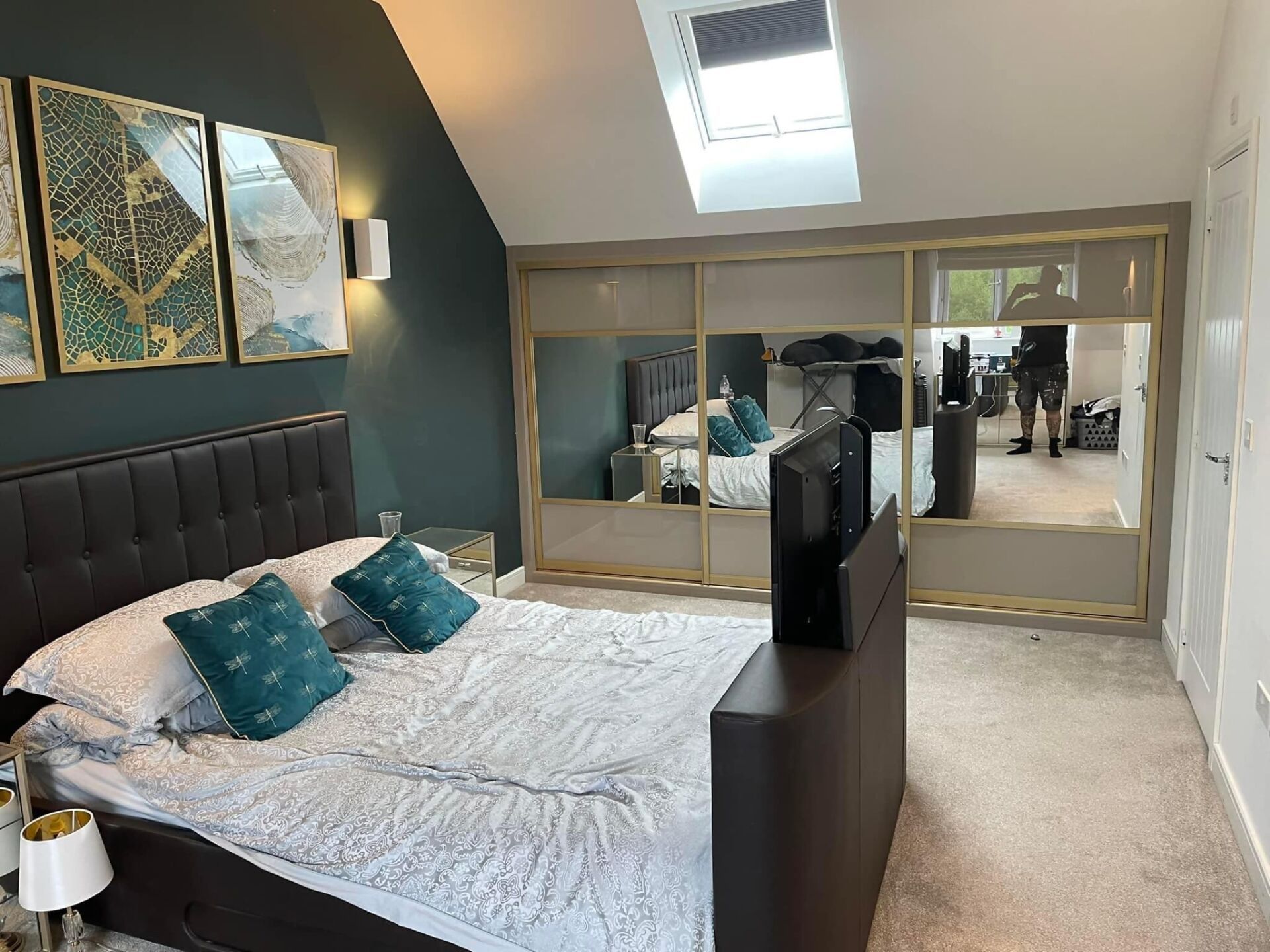 Glass and mirror with gold frames