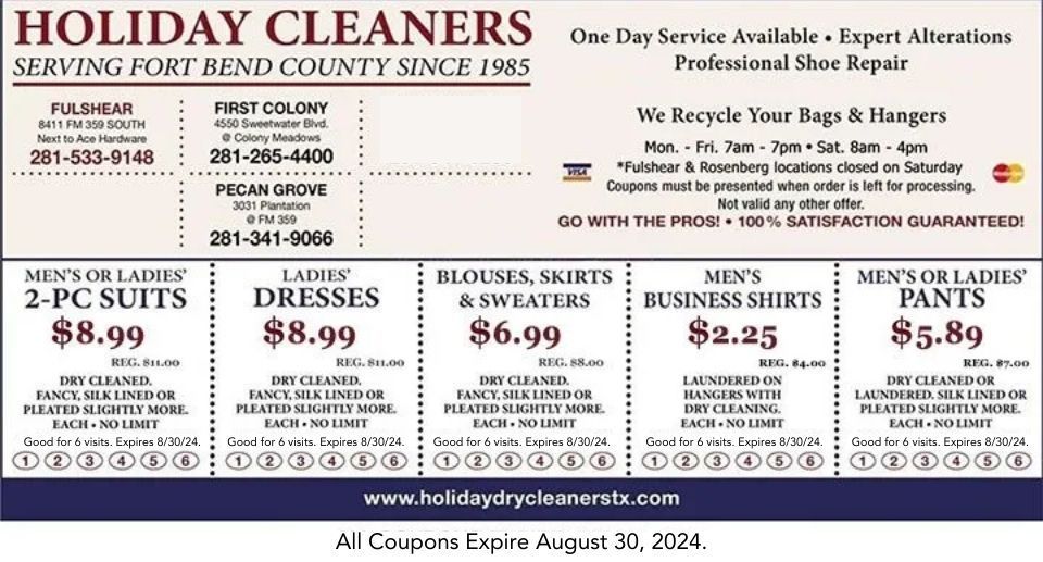 Dry cleaning coupons Sugar Land, TX