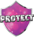 A pink shield with the word protect on it for clear coat cycle