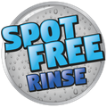 A sticker that says spot free rinse on it