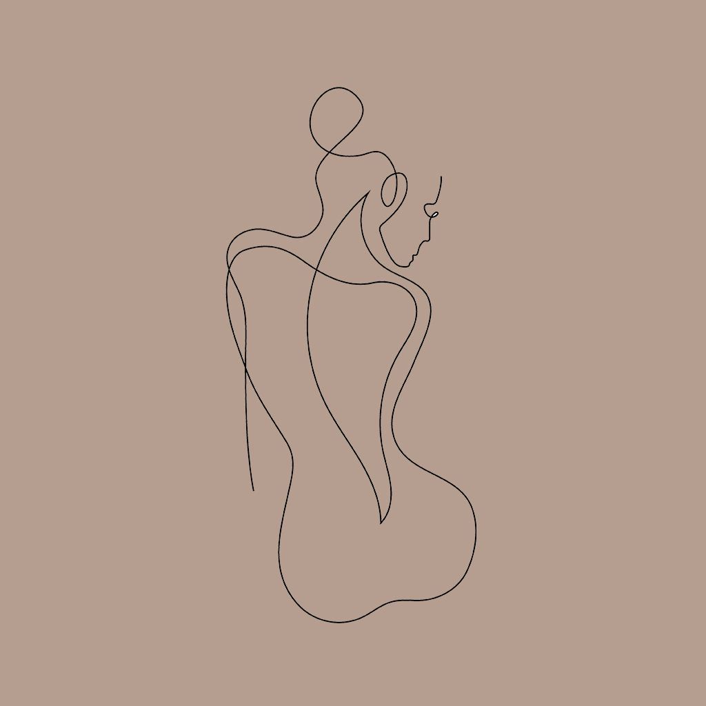 Eine Strichzeichnung einer Frau, die auf einem braunen Hintergrund steht.