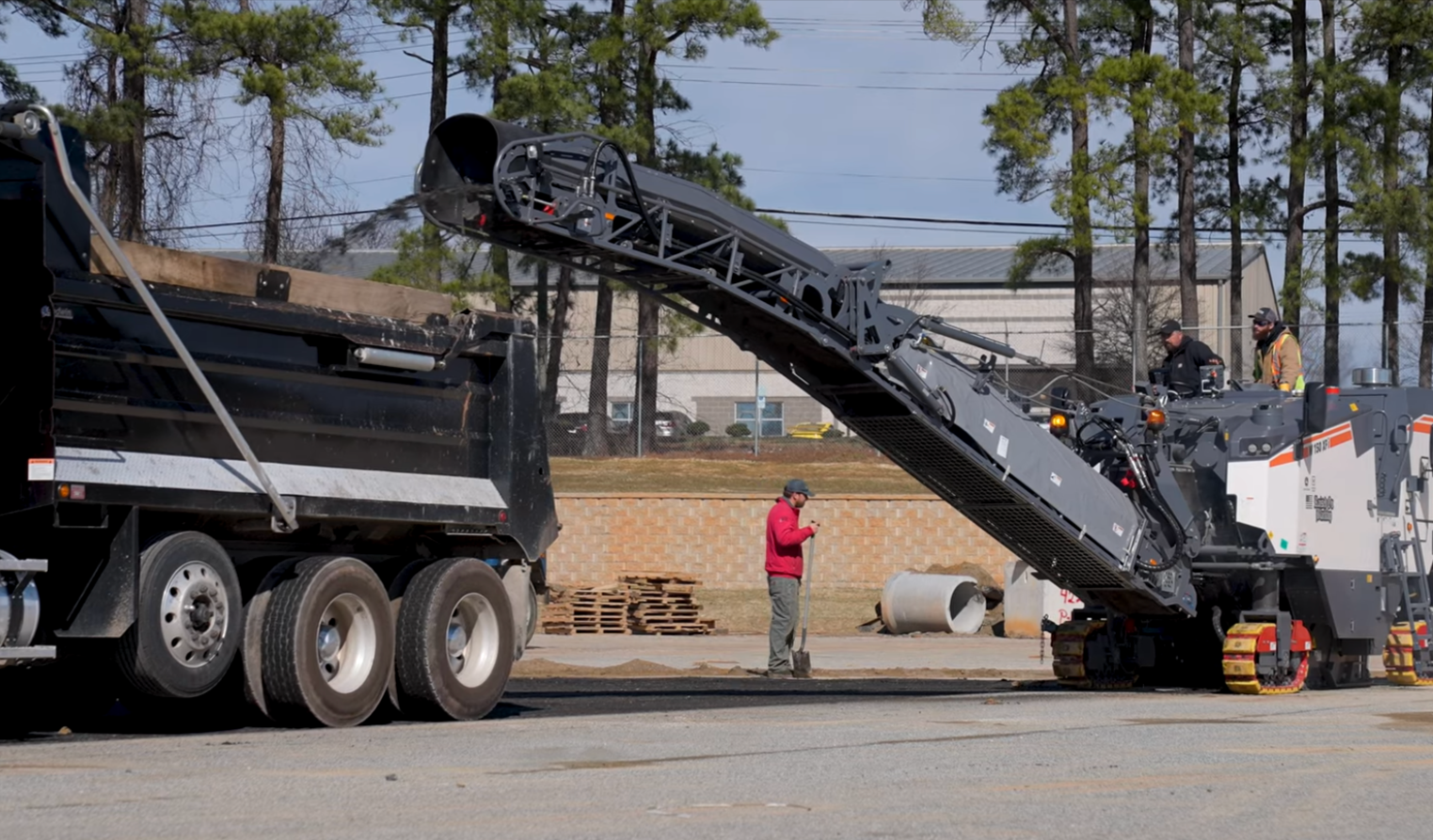 Milling asphalt on a city street