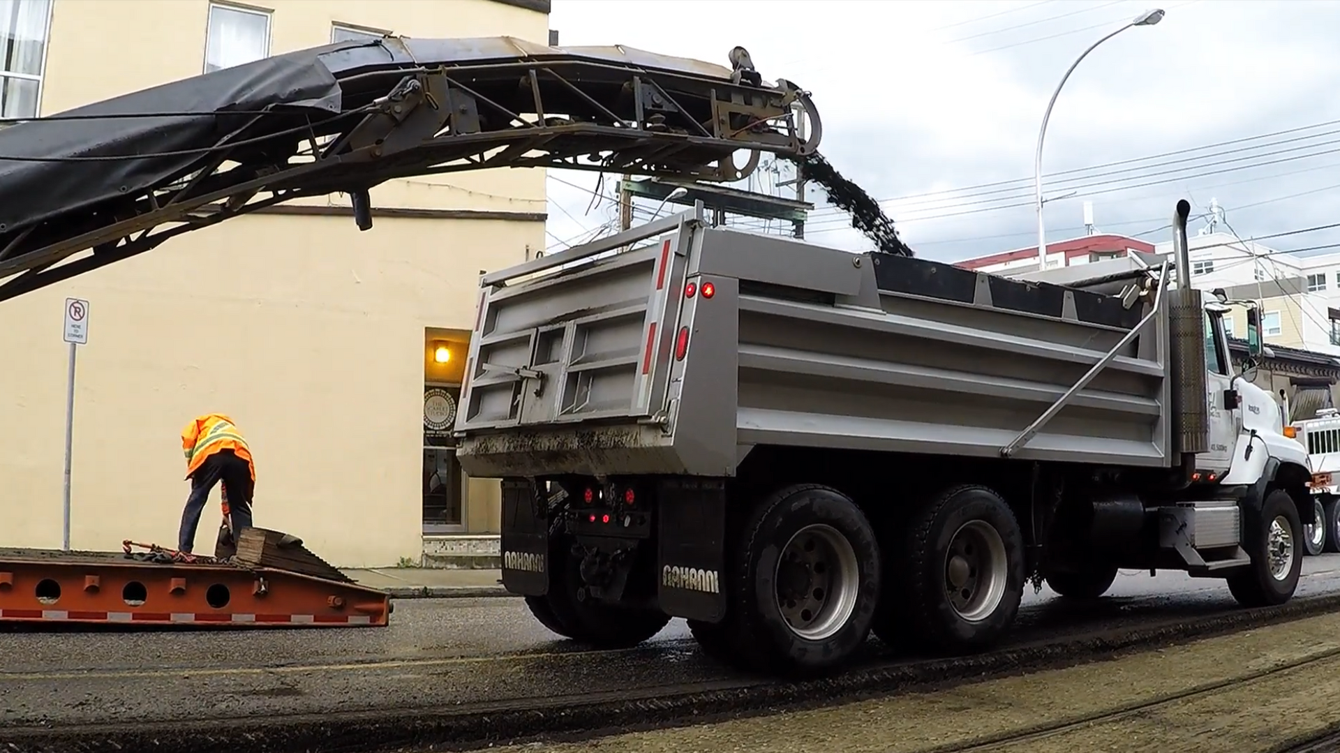 Milling asphalt downtown