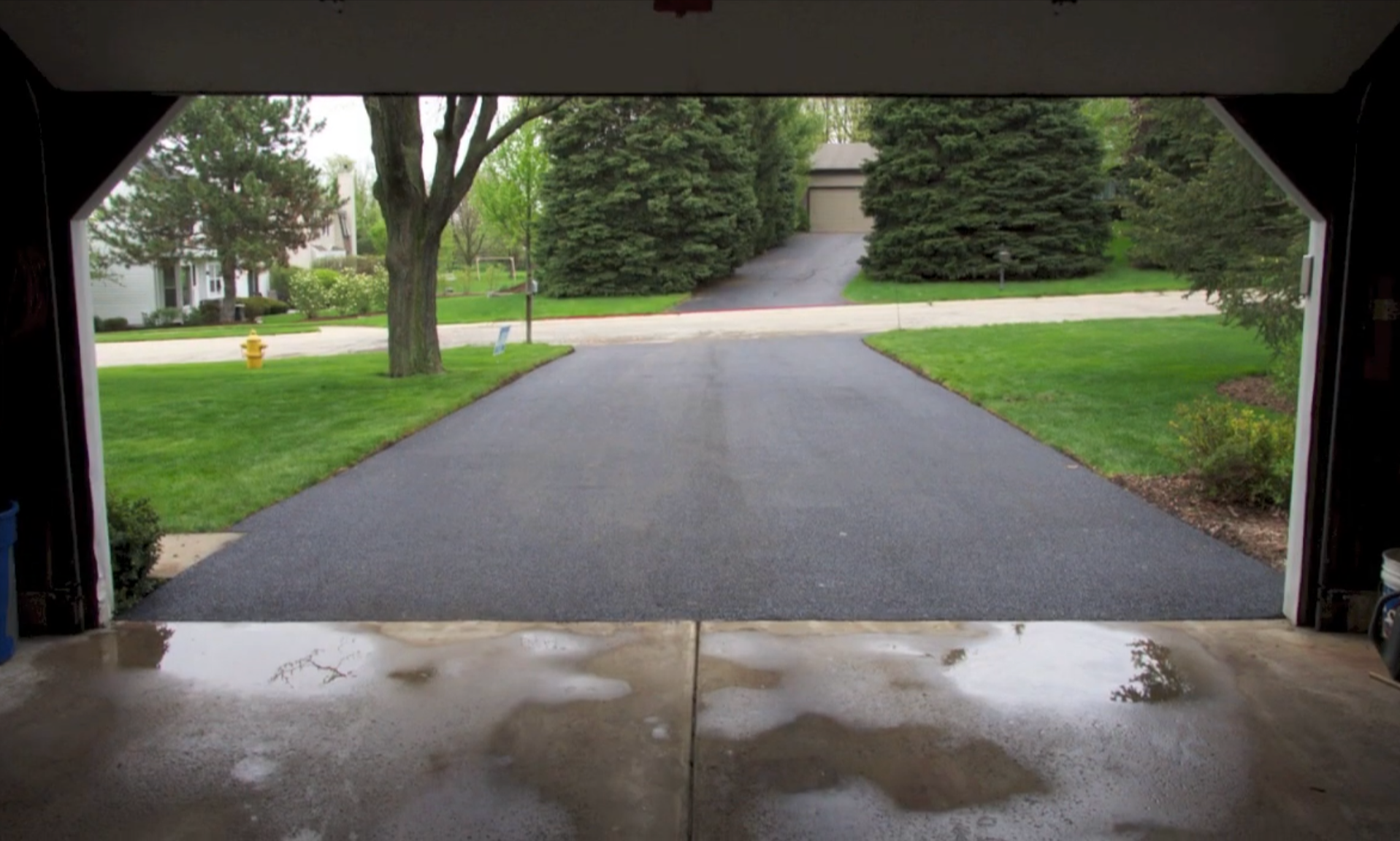 Concrete driveway completed for new house.