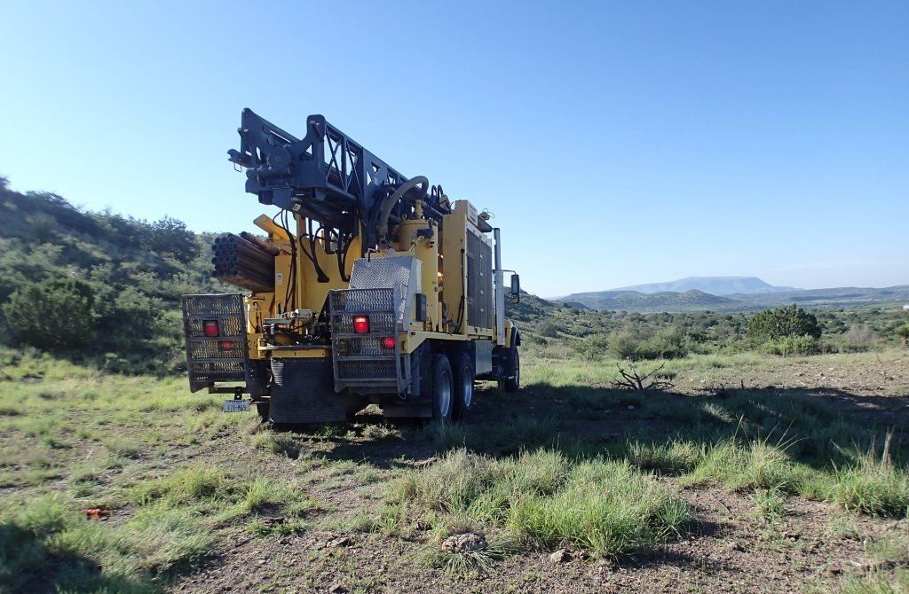 skinner's water well drilling rig driving away from site - Brewster County, Presidio County, Jeff Davis County, Pecos County, Reeves County, Terrell County
