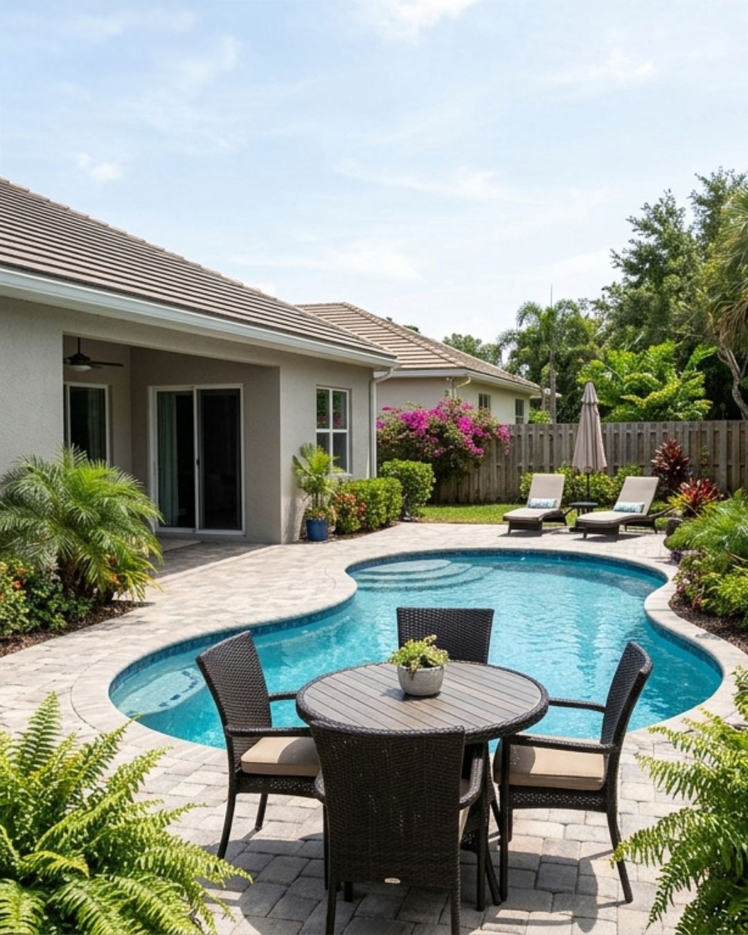 A residential driveway under renovation, with pavers scattered and a wheelbarrow nearby on a sunny day.