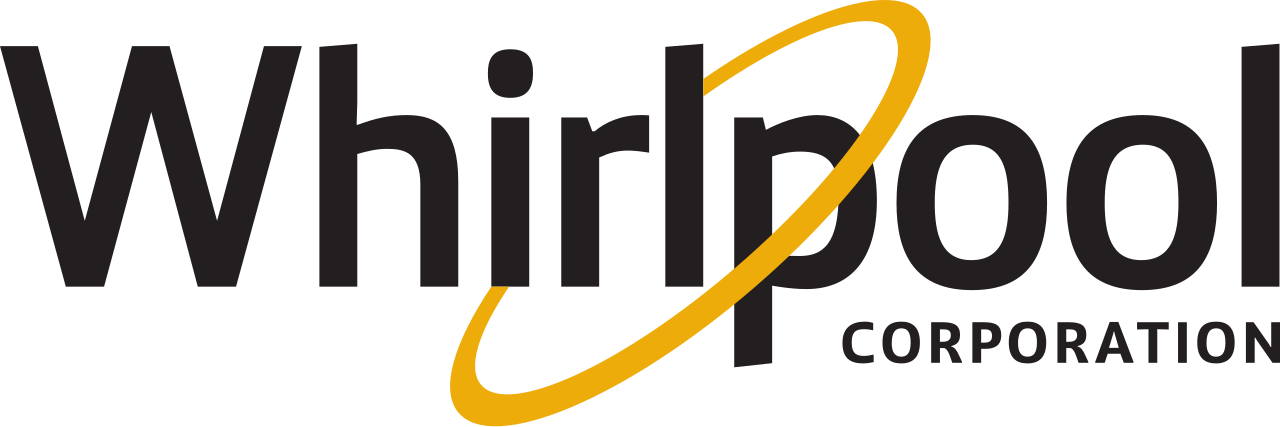 Whirlpool Corporation logo in black text with a yellow orbit swoosh