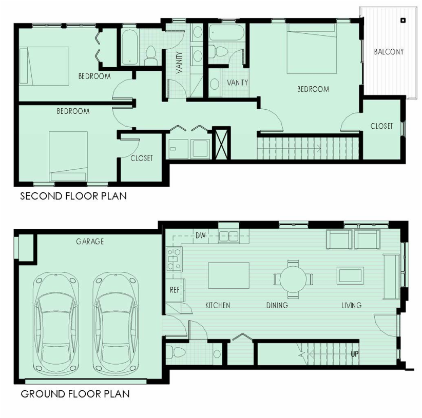 A floor plan of a house with a second floor plan and a ground floor plan.