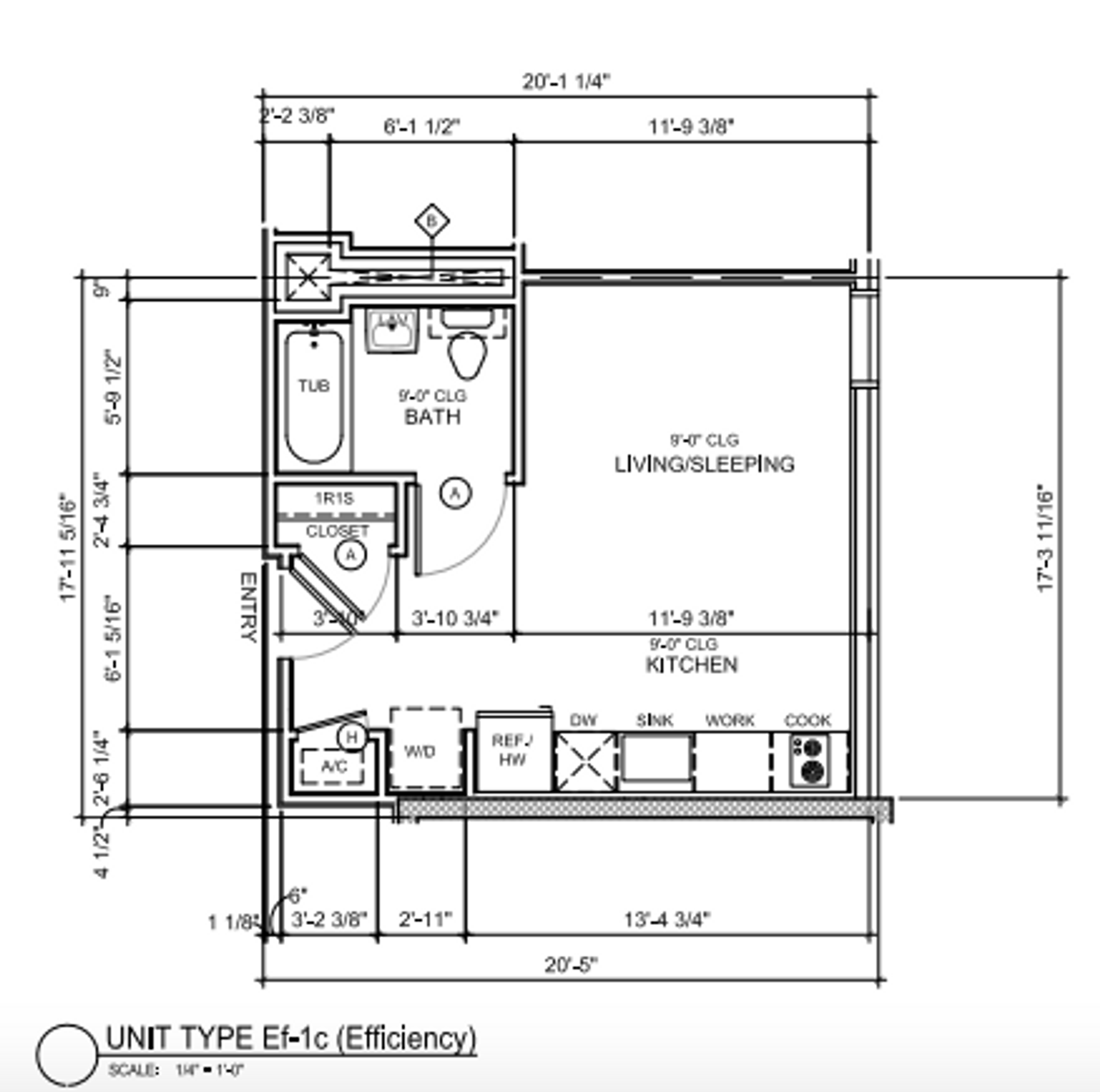 A black and white floor plan of a small apartment.