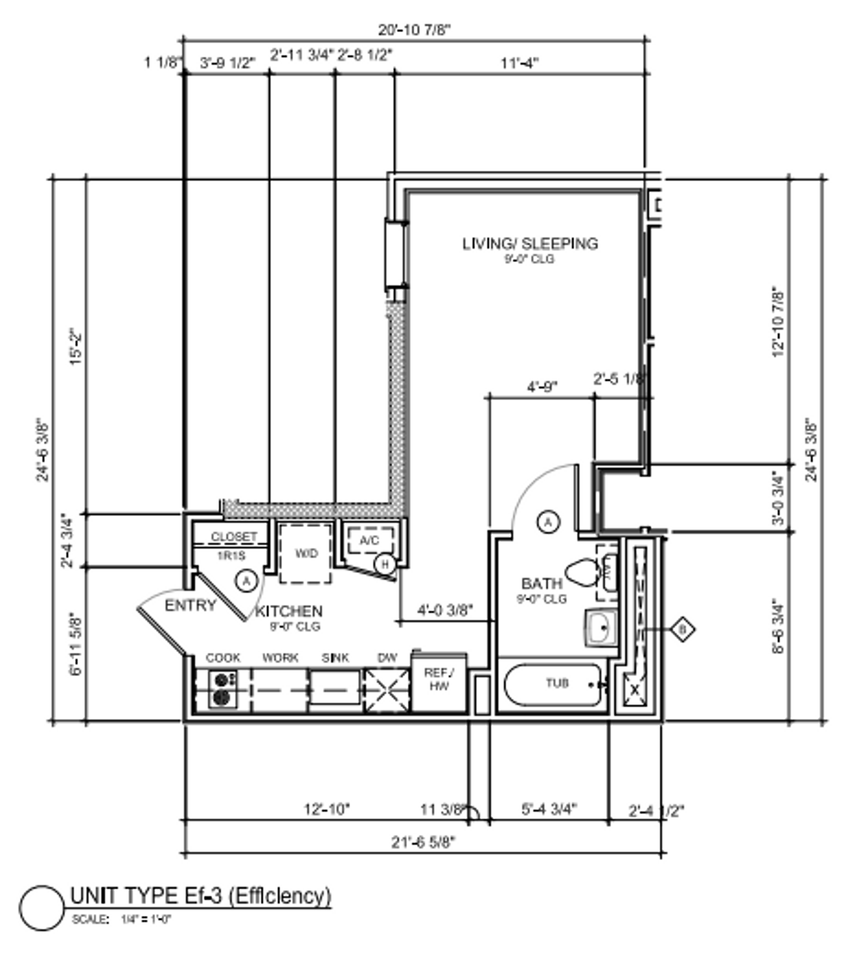 A black and white floor plan of a small apartment.