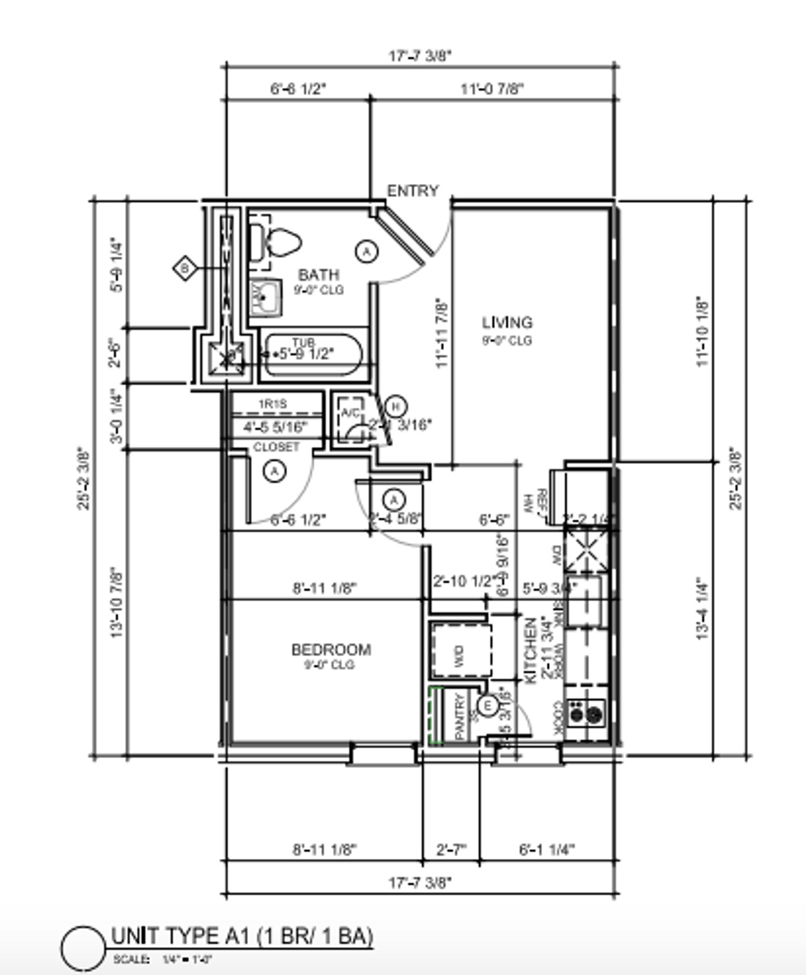 A black and white floor plan of a one bedroom apartment.