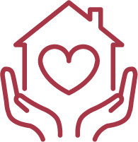 A pair of hands holding a house with a heart inside of it.