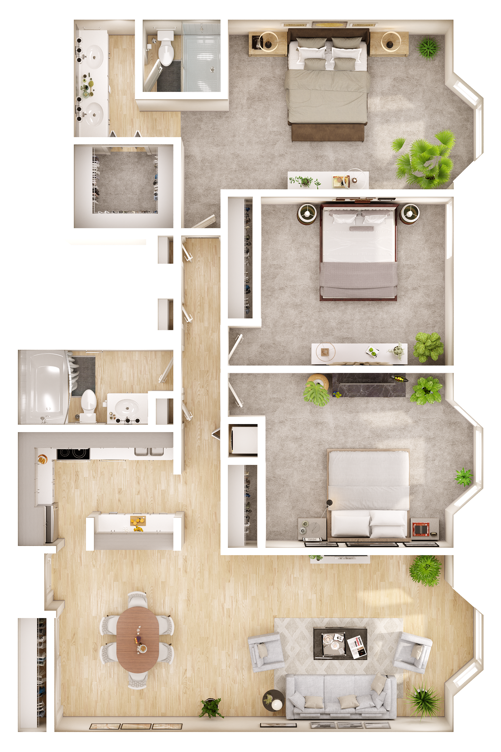 An aerial view of a floor plan of a house.