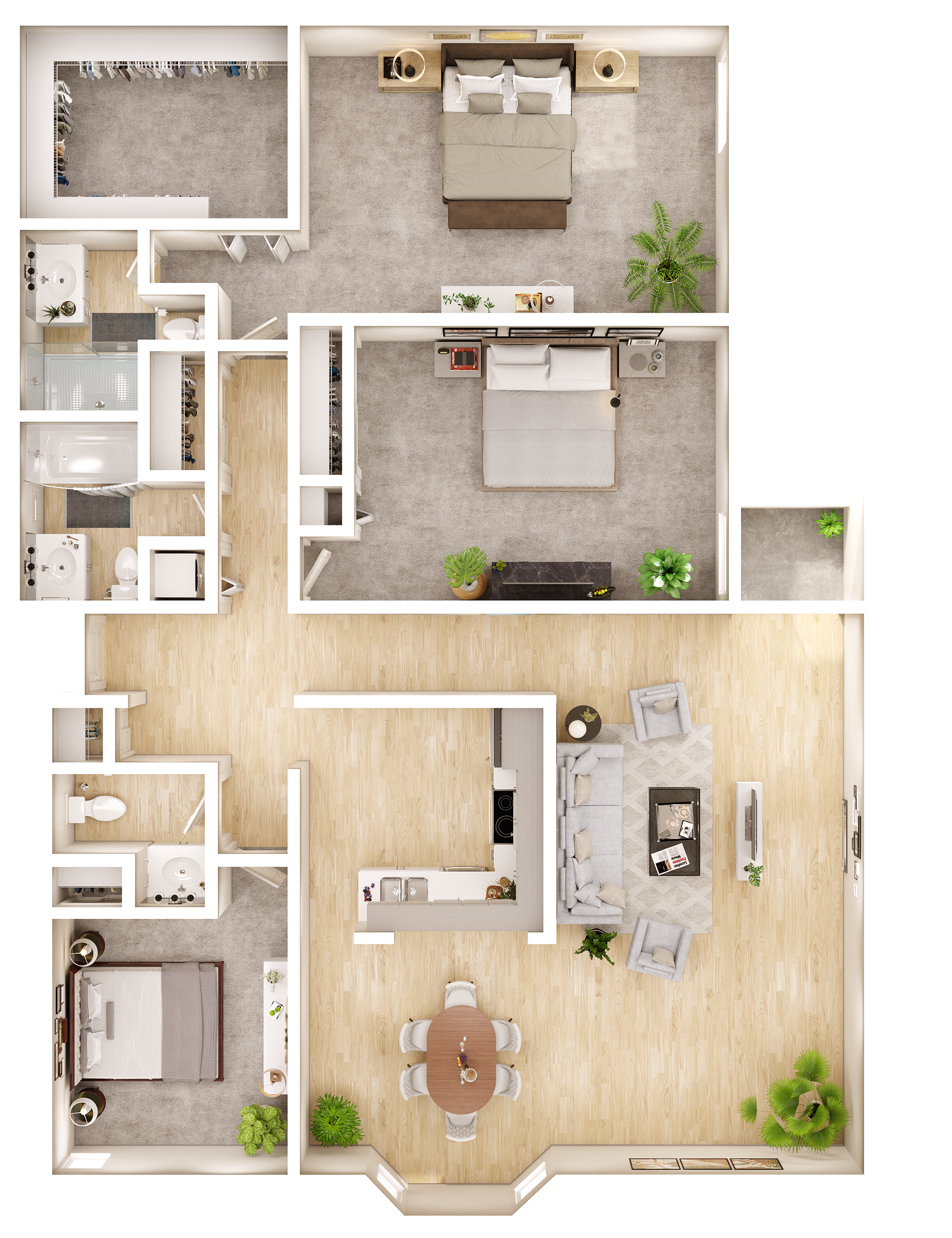 An aerial view of a floor plan of a house.