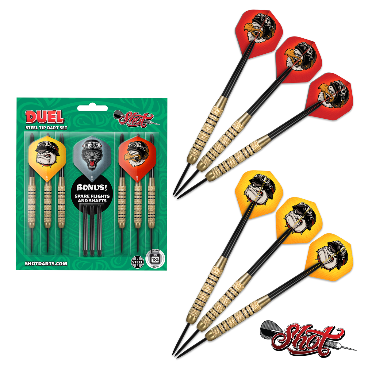 SHOT DUEL STEEL TIP DART PACK - TWO SET - HIGH QUALITY STEEL