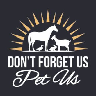 Pet rescue logo with dog and cat silhouettes and the text “DON’T FORGET US Pet Us”