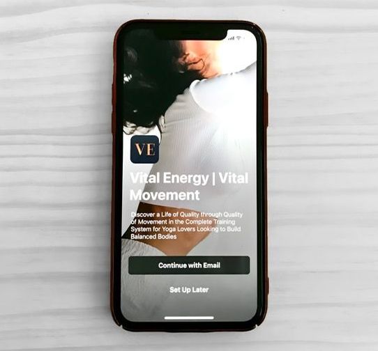 A cell phone displaying the vital energy vital movement app