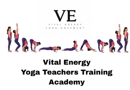 A series of yoga poses forming a Sun Salutation sequence, titled 