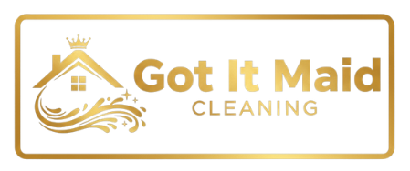 Gold logo with a house icon, crown, and text: