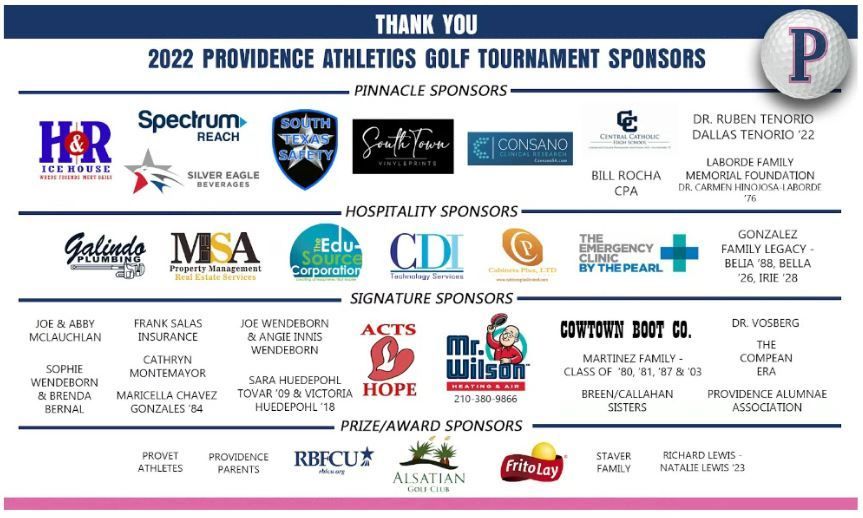 A thank you card for providence athletics golf tournament sponsors