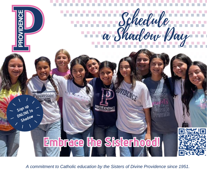 A group of girls are posing for a picture and the caption says schedule a shadow day embrace the sisterhood.