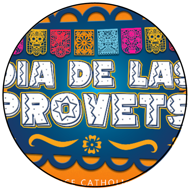 A blue and orange circle with the words dia de las provets on it