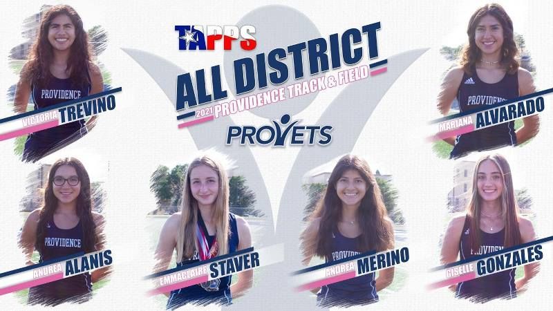 A group of girls are standing in front of a banner that says all district provets