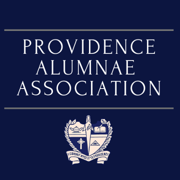 Providence alumnae association logo on a blue background