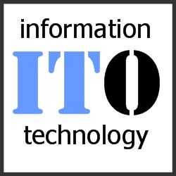 The logo for information technology is blue and black.