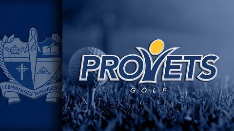 The logo for provets golf is on a blue background with a golf ball in the foreground.