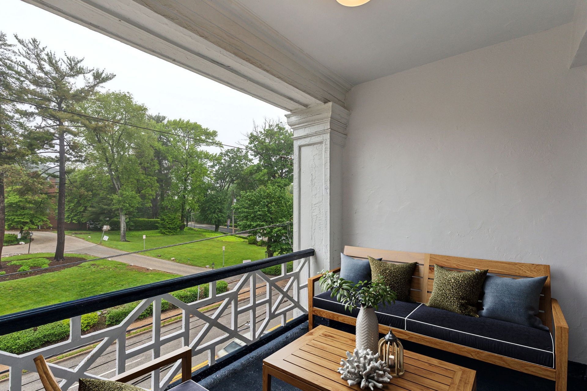 Balcony with pillows at 10 Montgomery, Bala Cynwyd