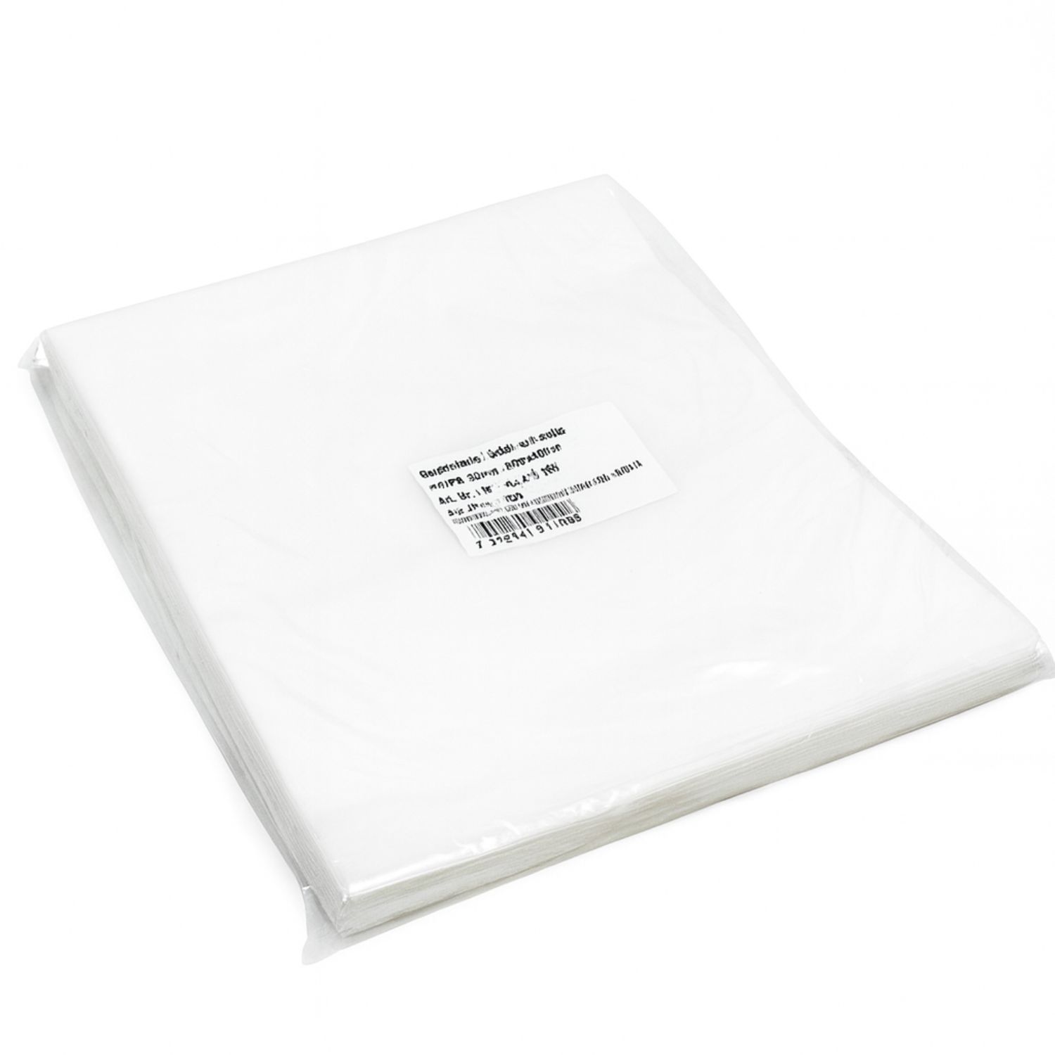 Ein Stapel durchsichtiger Plastikfolien in einem versiegelten Beutel.