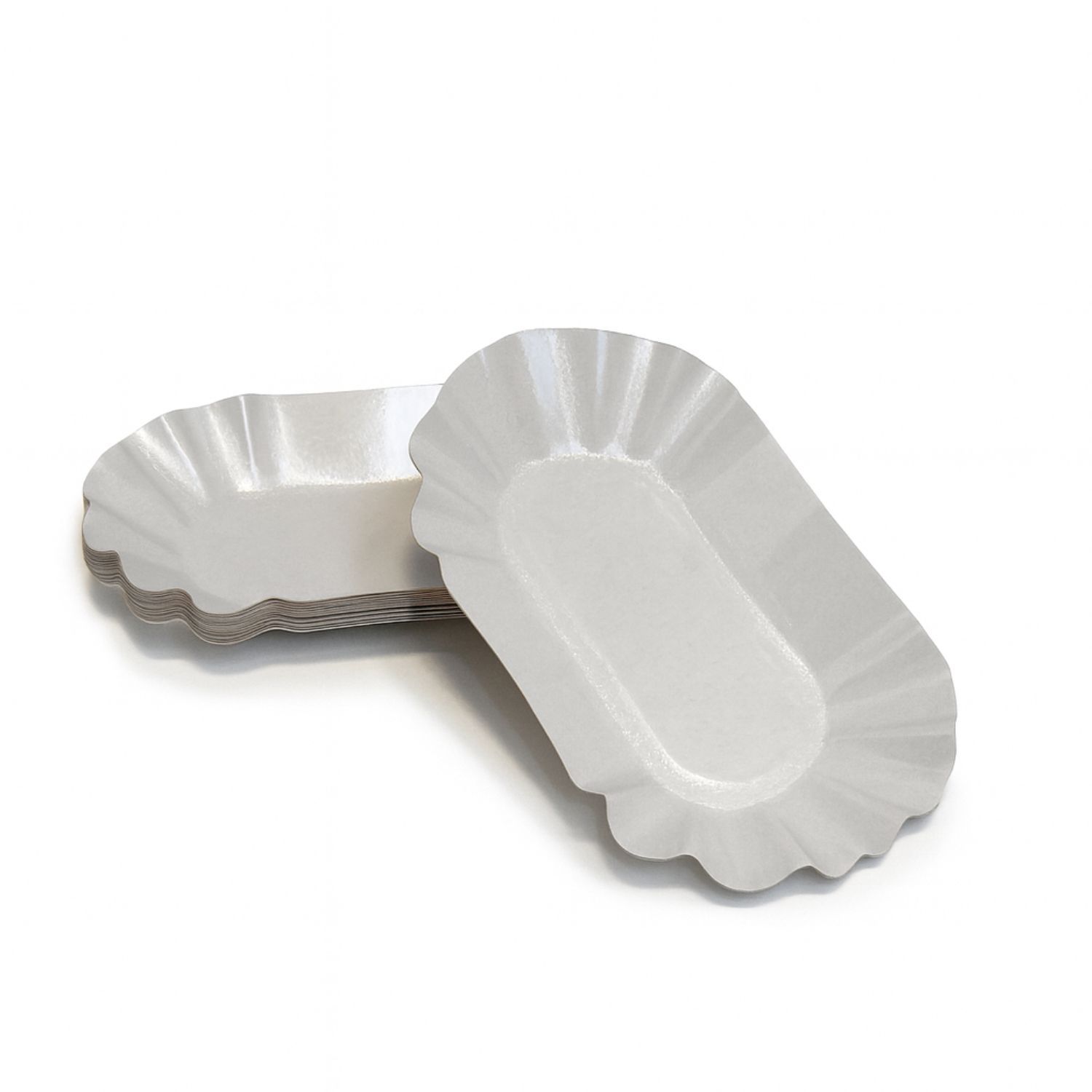 Ovale Essenstabletts aus weissem Karton.