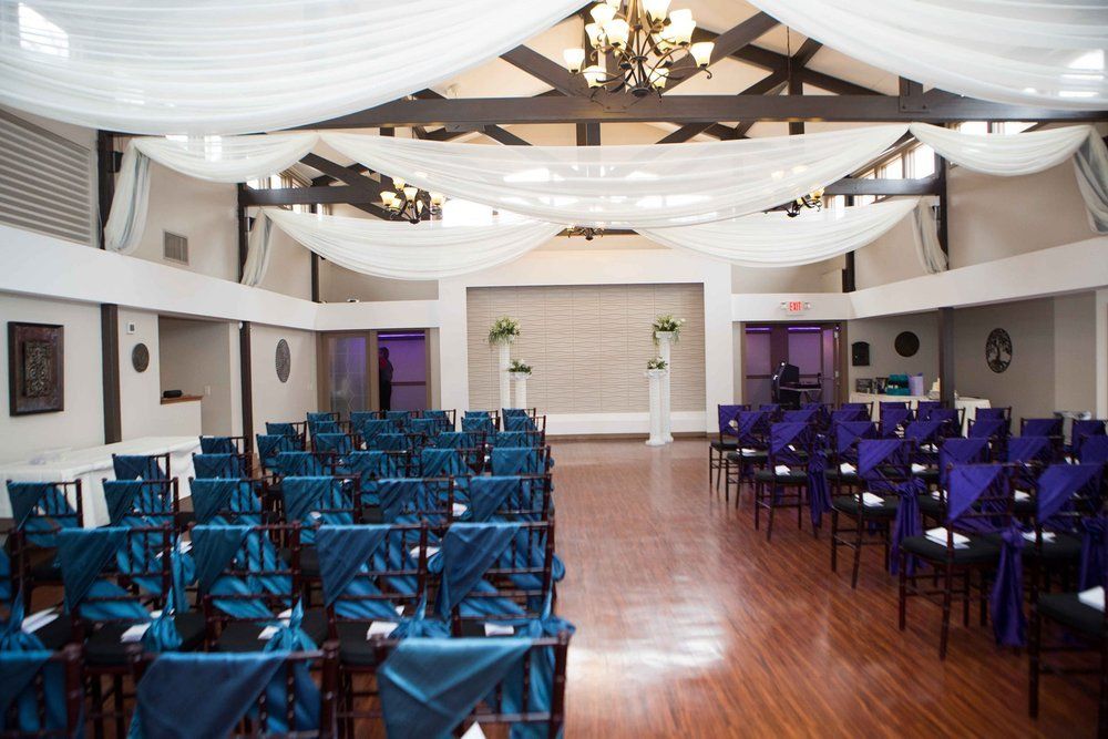 Chairs With Blue & Violet Cloth — Lakeville, MN — Phoenix Cove Event Center