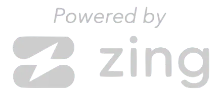 Powered by zing: logo with a stylized lightning bolt and the word 
