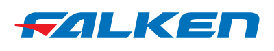 FALKEN logo in blue, with a red arrow.