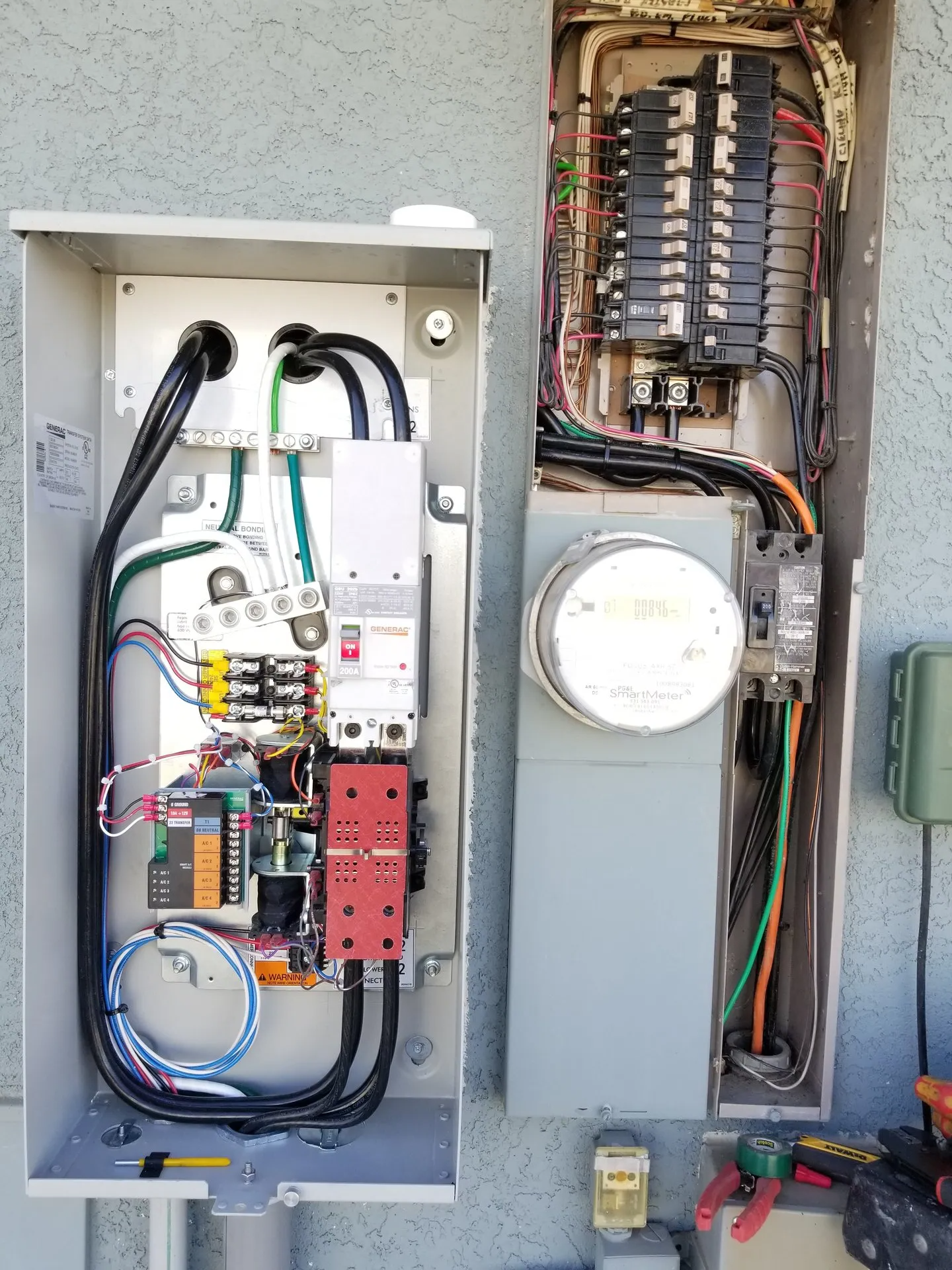 L'interno di una scatola elettrica con un contatore collegato.