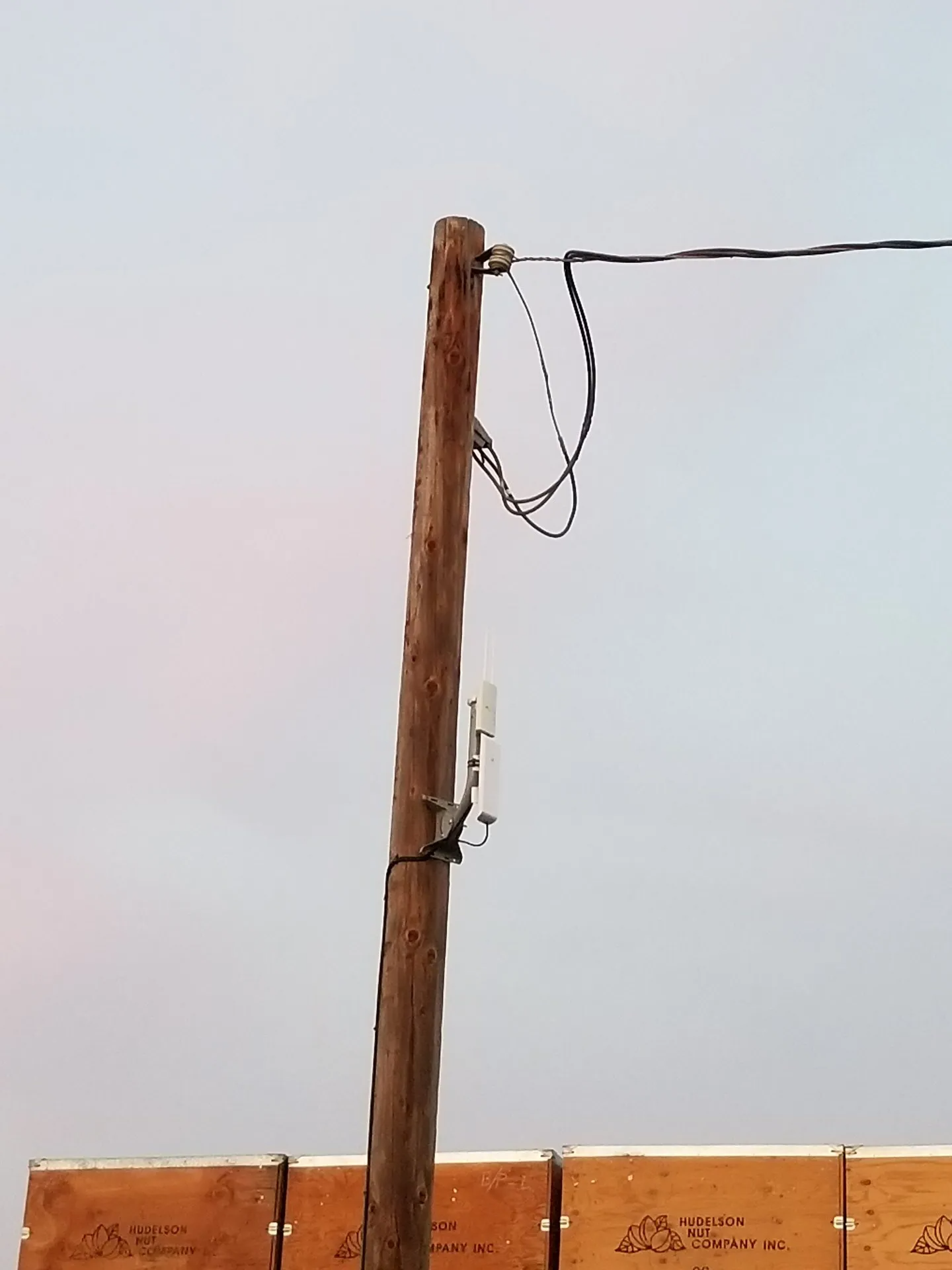 Un palo di legno con un telefono cellulare sopra