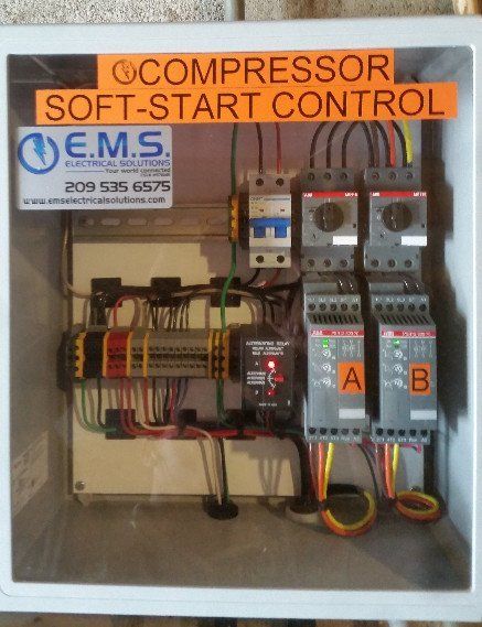 A compressor soft start control box with many wires