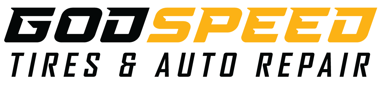 Godspeed Tires & Auto Repair logo in black and gold text.