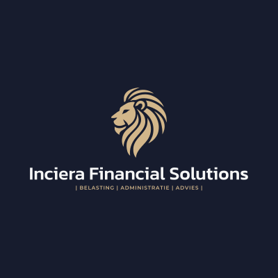 Leeuwenkoplogo voor Inciera Financial Solutions, met de tekst: Belasting, Administratie, Advies. Donkerblauwe achtergrond.