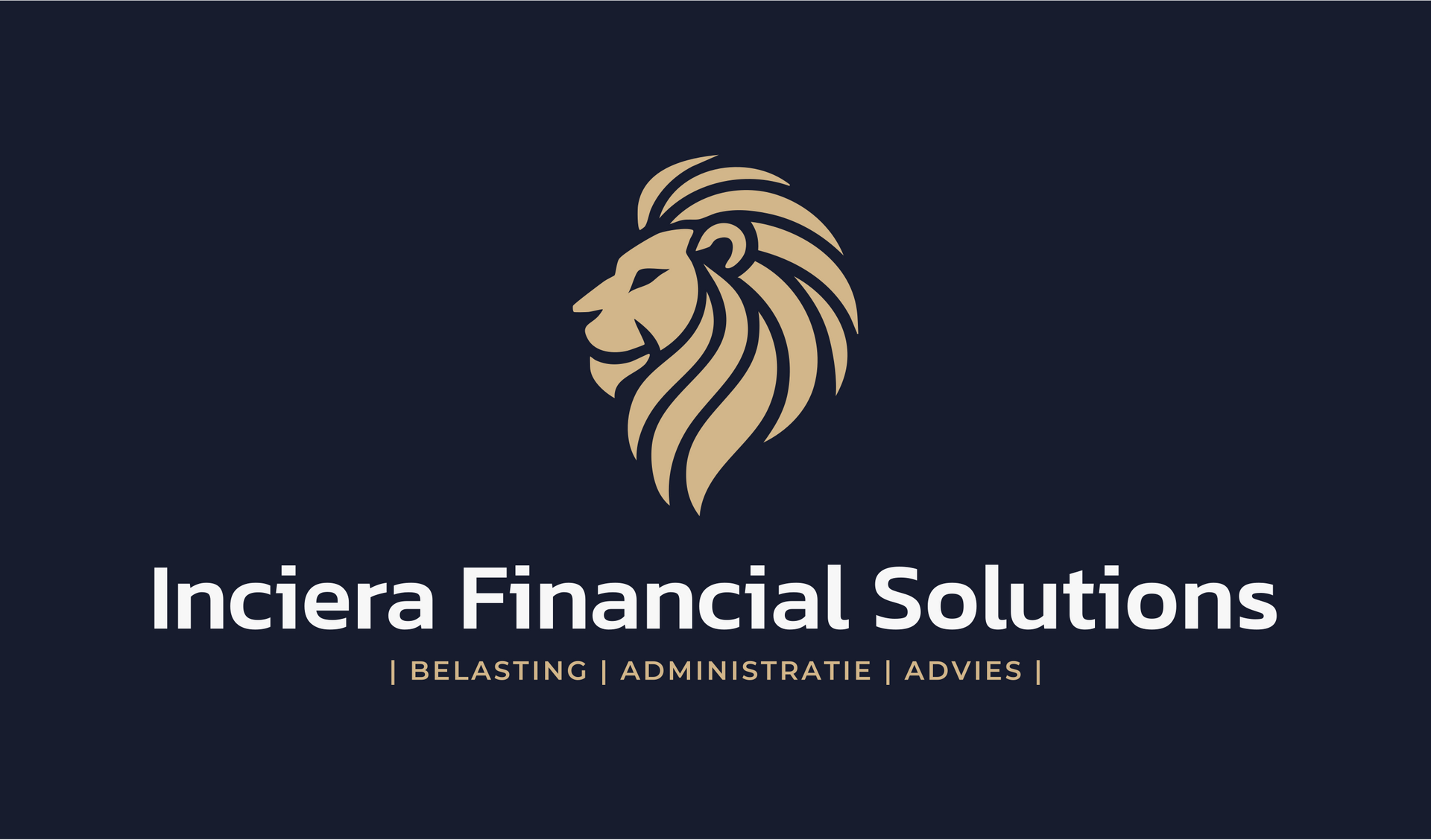Logo van Inciera Financial Solutions: gouden leeuwenkop op marineblauwe achtergrond, tekst eronder.