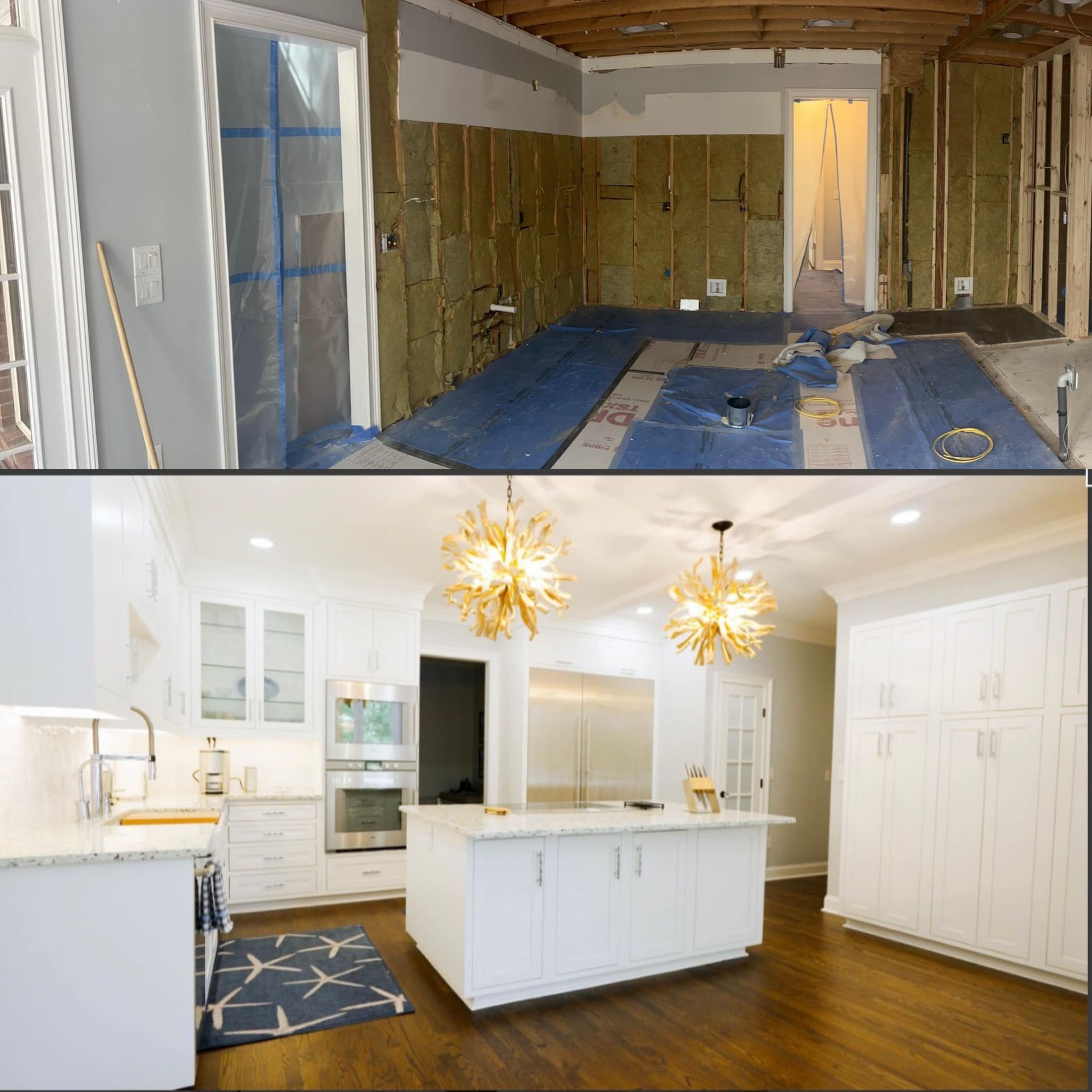 Two pictures of electrical boxes on the side of a house