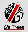 Logo for "G's Trees". A black tree icon inside a circle, crossed out with a red diagonal line, "G's Trees" text below.